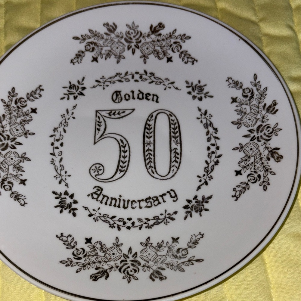 Golden 50th Anniversary Decorative Plate $25